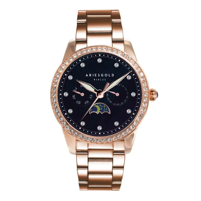 Aries Gold Multifunction Rose Gold Women's Watch - Moon Phase | L 5040 Rg-Bkmp 1