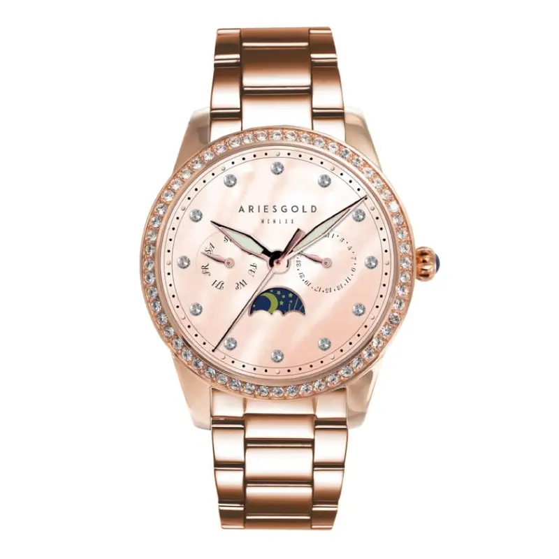 Aries Gold Multifunction Rose Gold Women's Watch - Moon Phase | L 5040 Rg-Rgmp 1