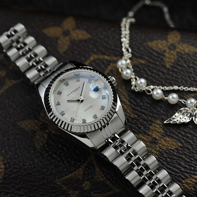 Aries Gold Silver Women Watch Stainless Steel Strap | B 1069 S-12S 1