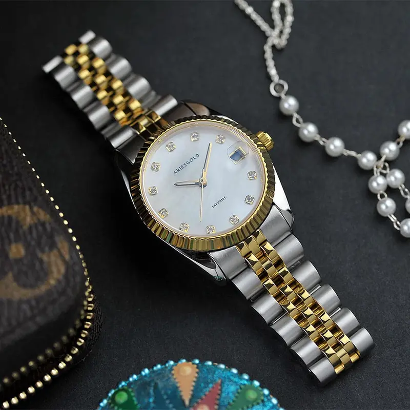 Aries Gold Two-Tone Women Watch Stainless Steel Strap | B 1069 2Tg-Mp 1