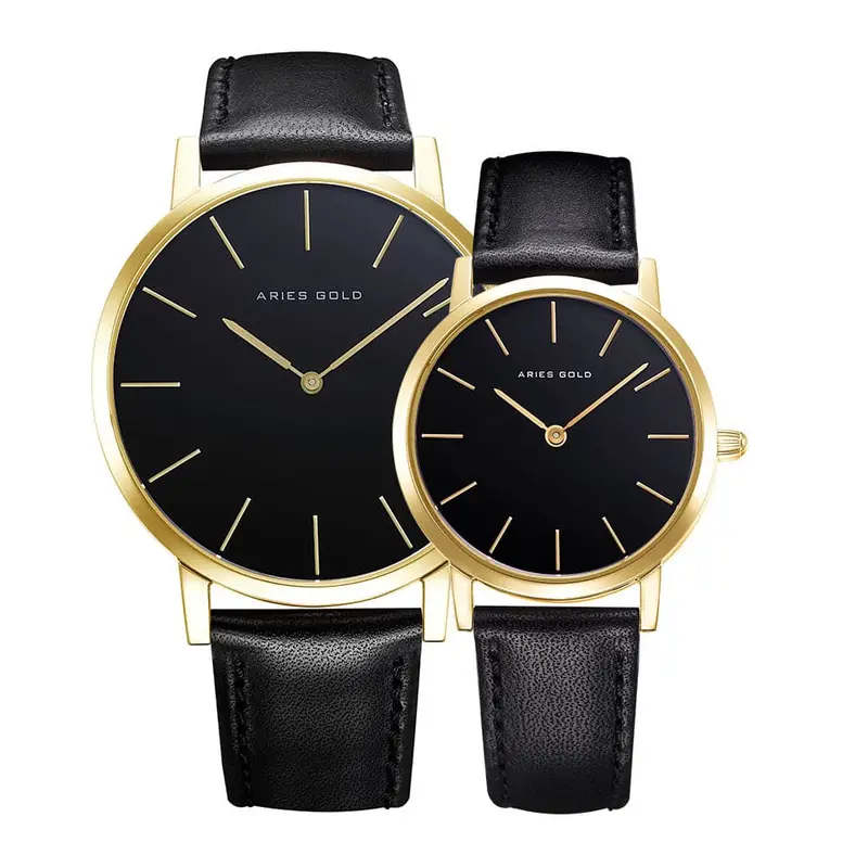 Aries Gold Urban Santos Black Couple's Watch - Genuine Leather Strap | G 1022 & L 1023 G-Bk 1