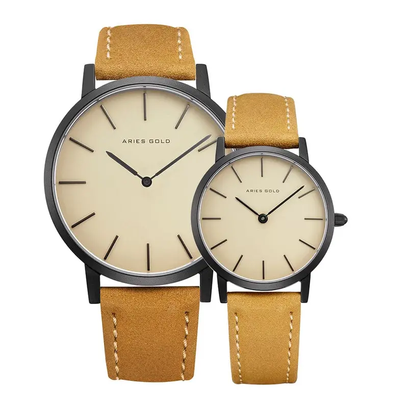 Aries Gold Urban Santos Brown Couple's Watch - Genuine Leather Strap | G 1022 & L 1023 Bk-Bei 1