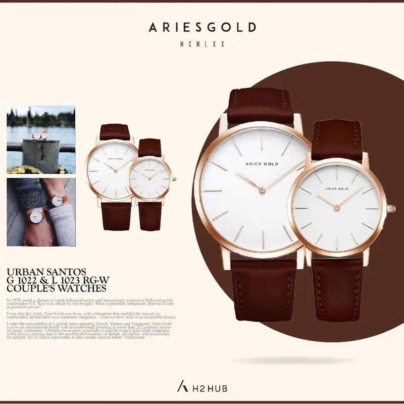 Aries Gold Urban Santos Brown Couple's Watch - Genuine Leather Strap | G 1022 & L 1023 Rg-W 1