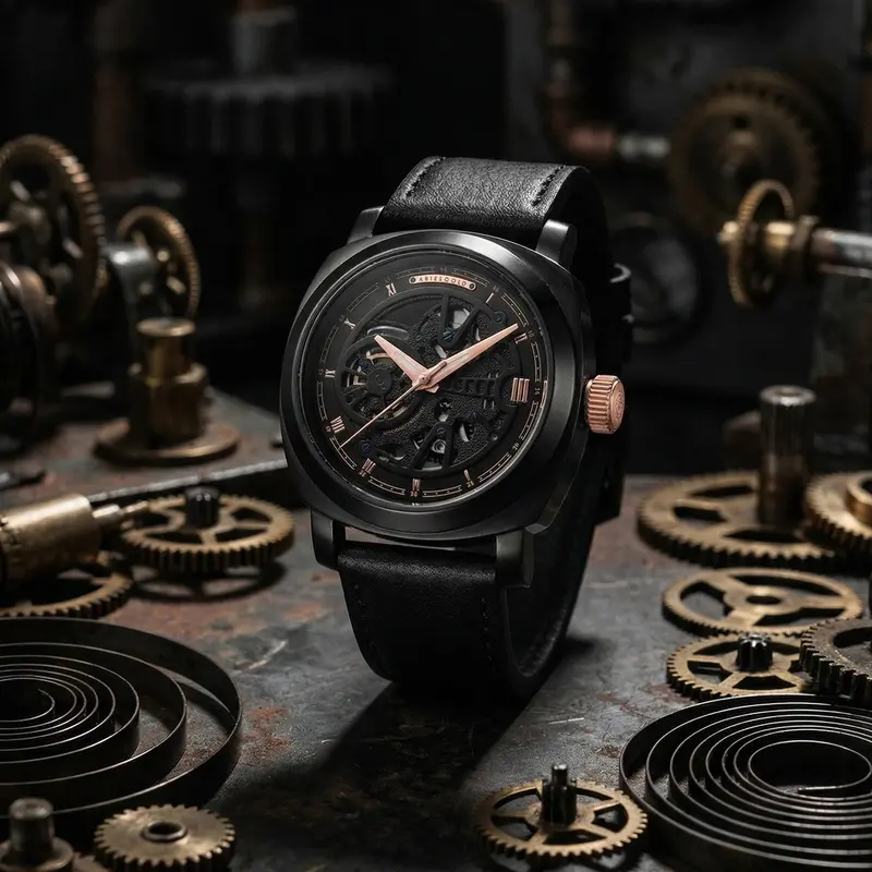 Aries Gold Vanguard Black Men's Watch - Skeleton Dial | G 9025 Bkrg-Bkrg 1