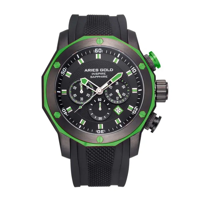 Aries Gold Venturer Green Case Men's Watch - Hi-Tech Silicone Strap | G 7012Z Bk-Gn 1