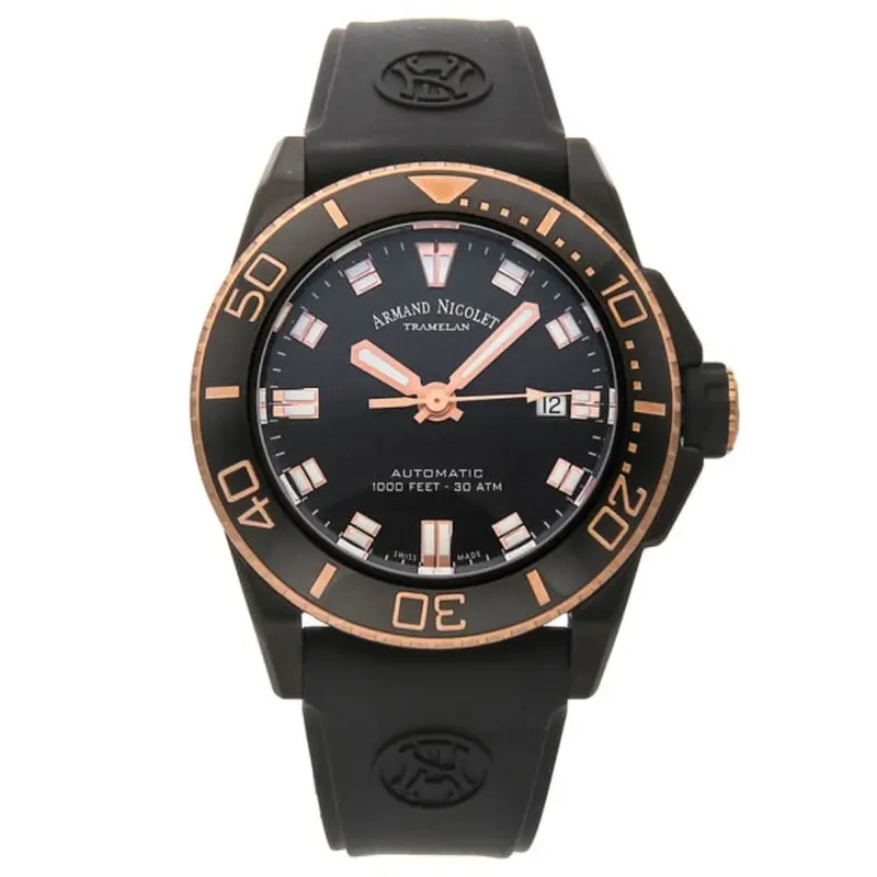 Armand Nicolet A480aqs-Ns-Gg4710n Men's Watch With Additional Black Strap Silicon 1