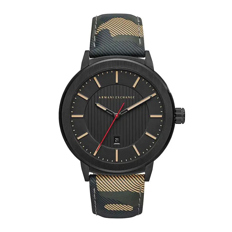 Armani Exchange Analog Quartz Black Stainless Steel Ax1460 Camo Leather Strap Men's Watch 1