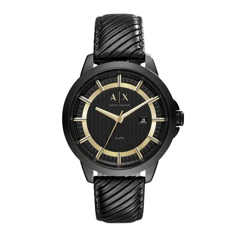 Armani Exchange Analog Quartz Black Stainless Steel Ax2266 Leather Strap Men's Watch 1