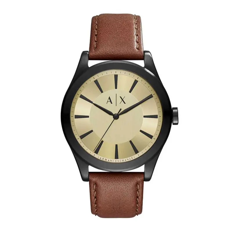 Armani Exchange Analog Quartz Black Stainless Steel Ax2329 Brown Leather Strap Men's Watch 1