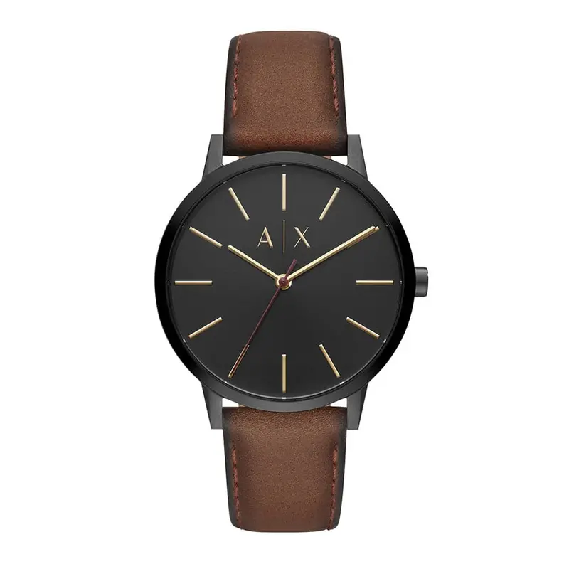 Armani Exchange Analog Quartz Black Stainless Steel Ax2706 Brown Leather Strap Men's Watch 1