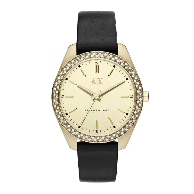 Armani Exchange Analog Quartz Gold Stainless Steel Ax5507 Black Leather Strap Women's Watch 1