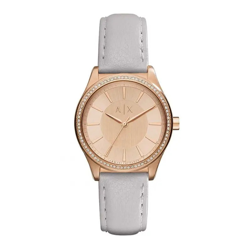 Armani Exchange Analog Quartz Rose Gold Stainless Steel Ax5444 Grey Leather Strap Women's Watch 1
