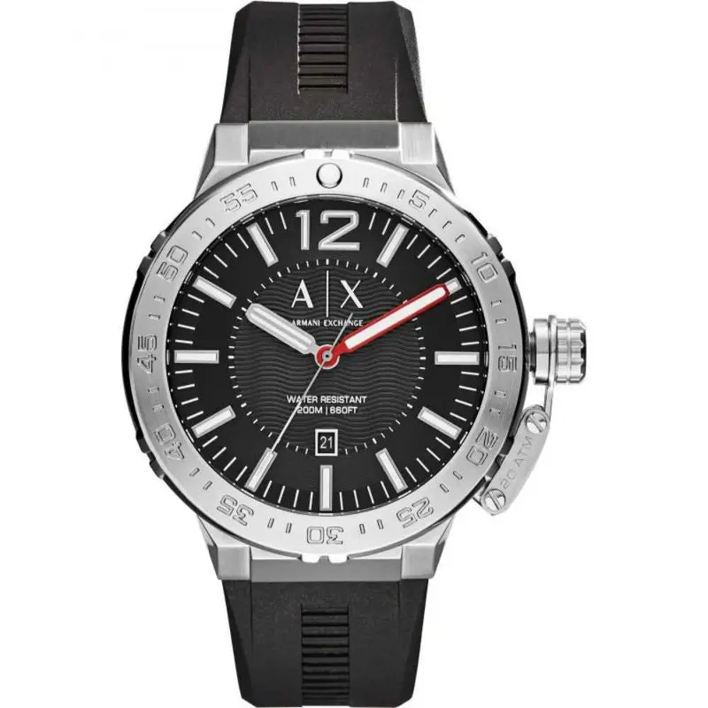 Armani Exchange Analog Quartz Silver Stainless Steel Ax1810 Black Rubber Strap Men's Watch 1