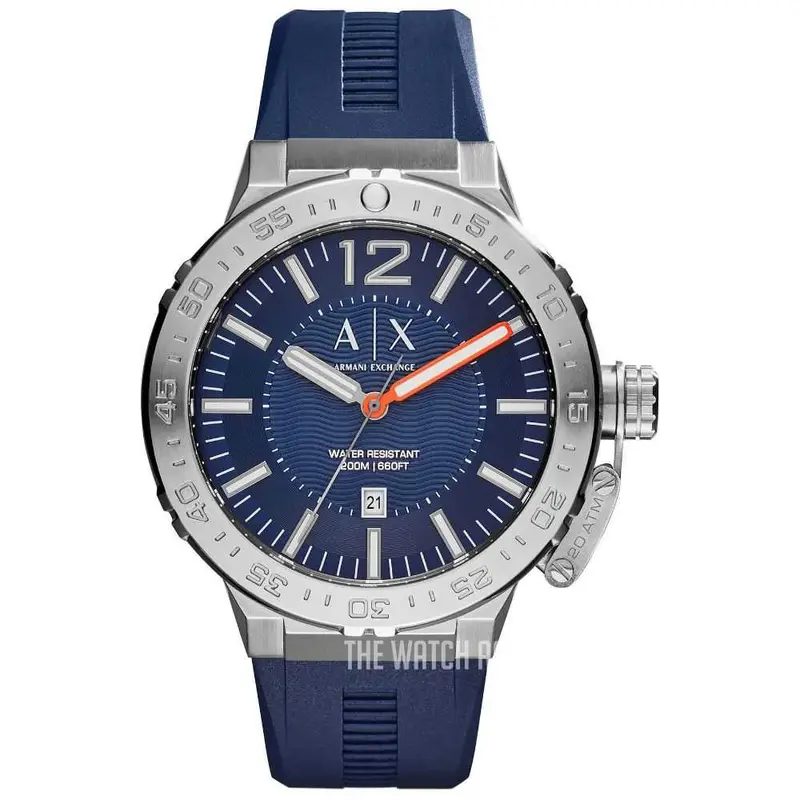Armani Exchange Analog Quartz Silver Stainless Steel Ax1812 Blue Rubber Strap Men's Watch 1