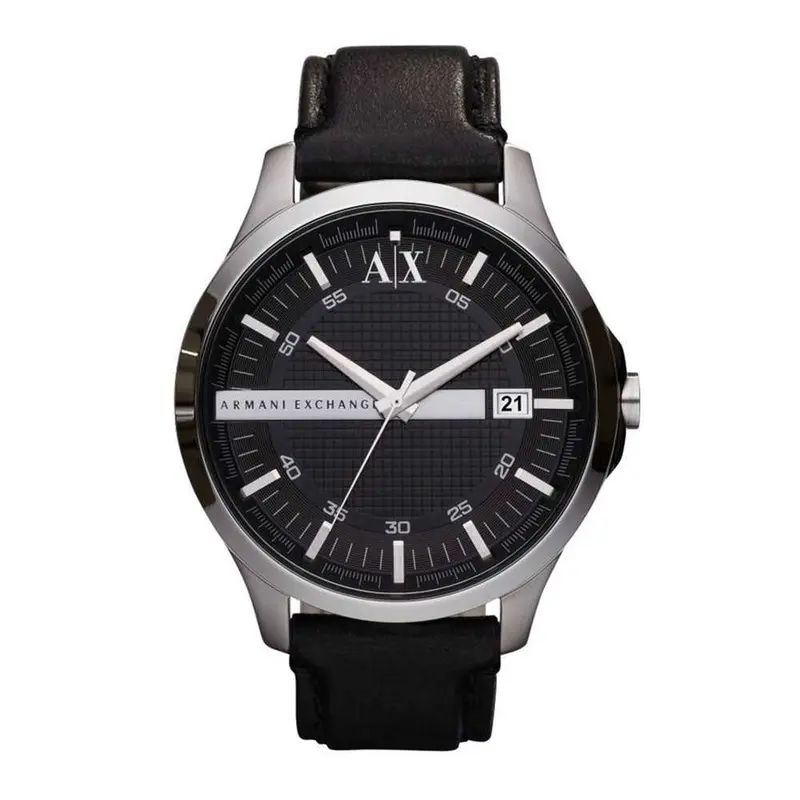 Armani Exchange Analog Quartz Silver Stainless Steel Ax2101 Black Leather Strap Men's Watch 1
