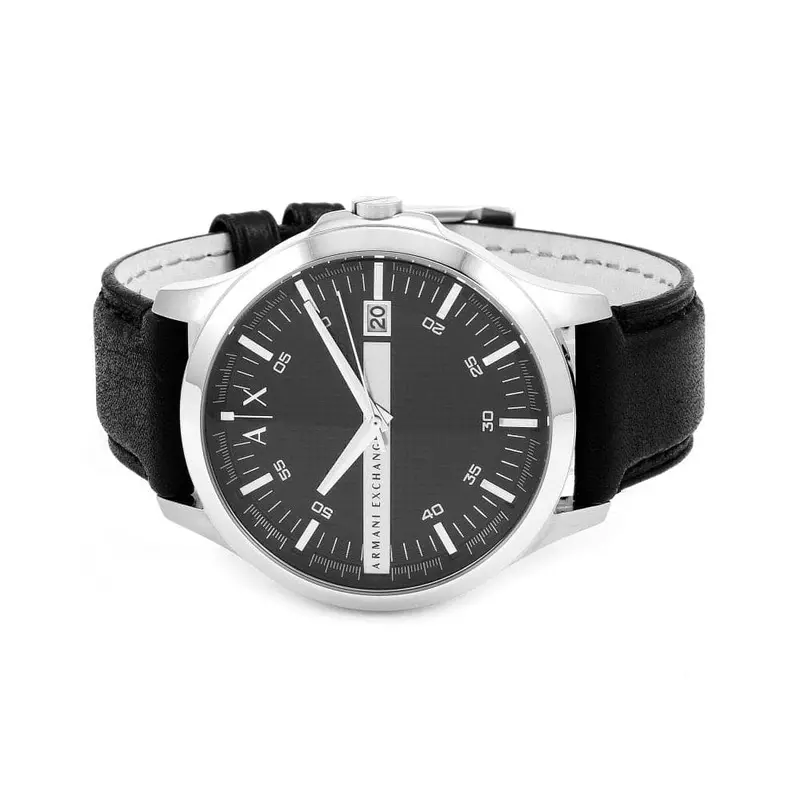 Armani Exchange Analog Quartz Silver Stainless Steel Ax2101 Black Leather Strap Men's Watch 2