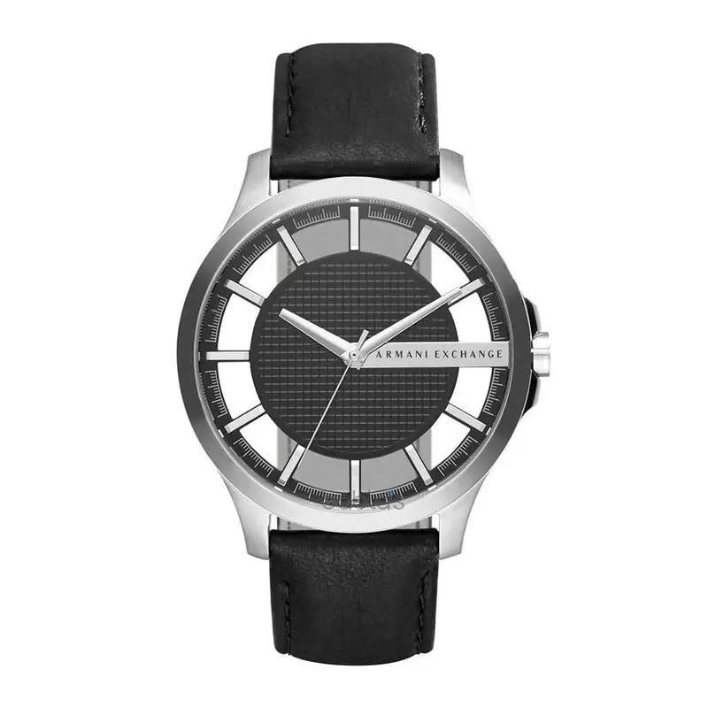 Armani Exchange Analog Quartz Silver Stainless Steel Ax2186 Black Leather Strap Men's Watch 1