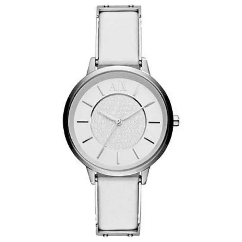 Armani Exchange Analog Quartz Silver Stainless Steel Ax5300 White Leather Strap Women's Watch 1