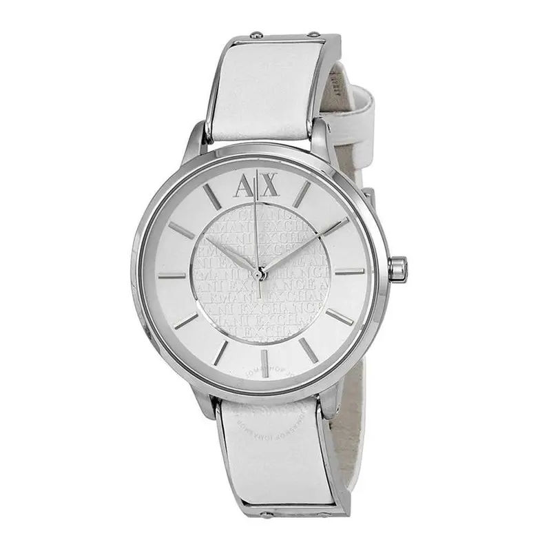 Armani Exchange Analog Quartz Silver Stainless Steel Ax5300 White Leather Strap Women's Watch 2