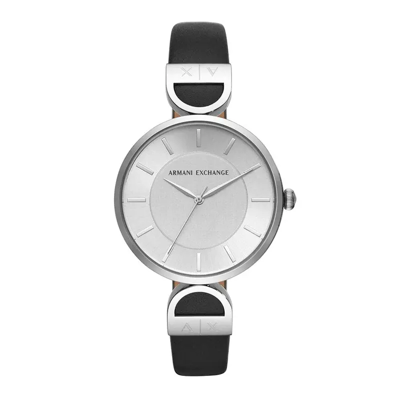 Armani Exchange Analog Quartz Silver Stainless Steel Ax5323 Black Leather Strap Women's Watch 1