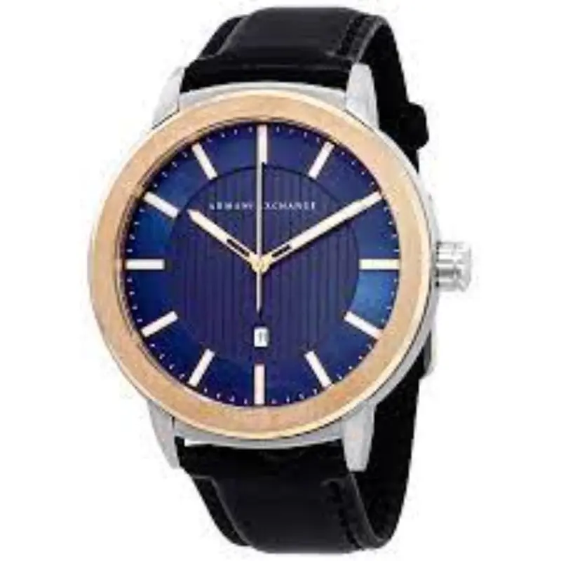 Armani Exchange Analog Quartz Two Tone Stainless Steel Ax1463 Black Leather Strap Men's Watch 1