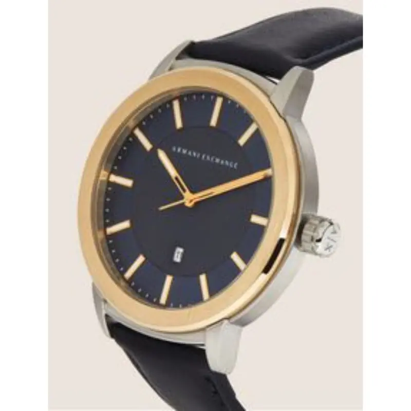 Armani Exchange Analog Quartz Two Tone Stainless Steel Ax1463 Black Leather Strap Men's Watch 2