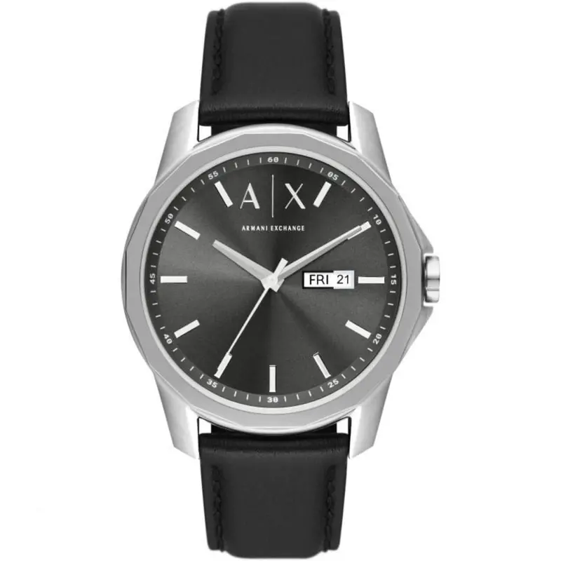 Armani Exchange Black Dial Leather Strap Men Watch Ax1735 1
