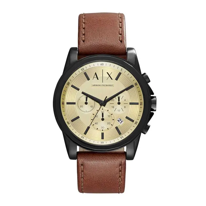 Armani Exchange Chronograph Black Stainless Steel Ax2511 Brown Leather Strap Men's Watch 1