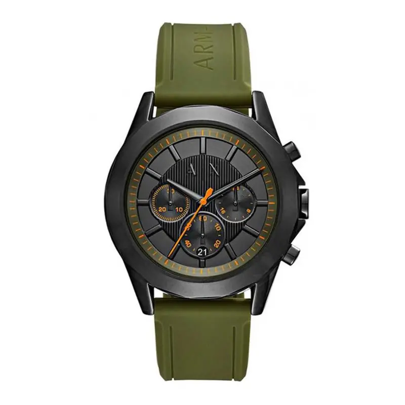 Armani Exchange Chronograph Black Stainless Steel Ax2608 Green Silicone Strap Men's Watch 1