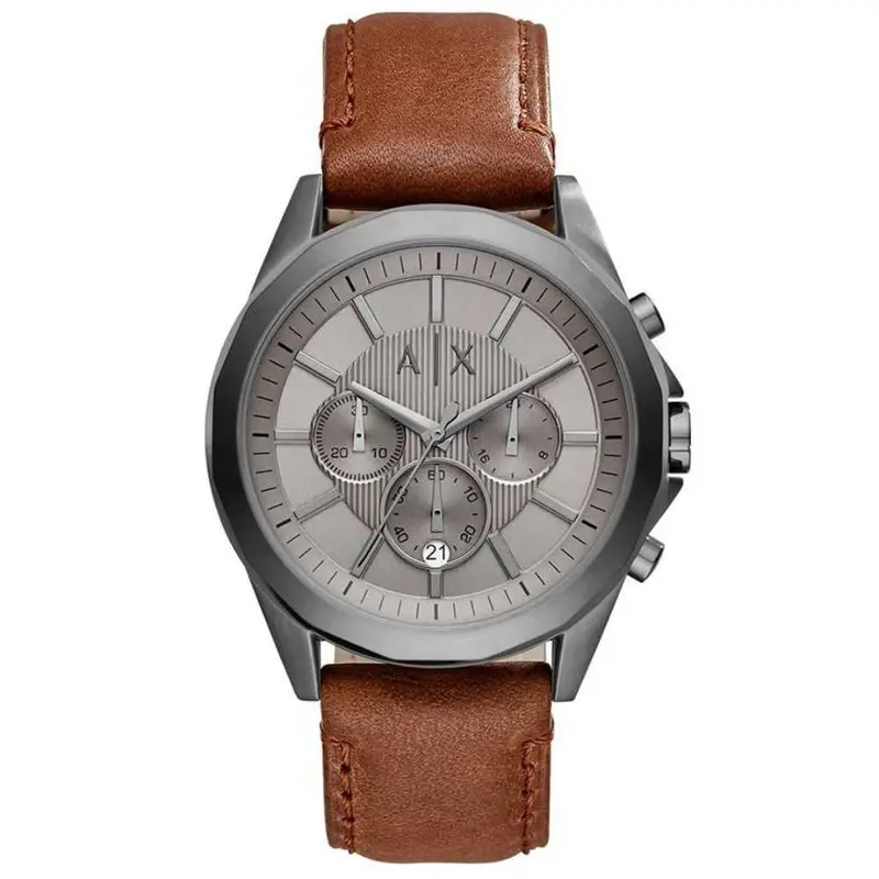 Armani Exchange Chronograph Gunmetal Stainless Steel Ax2605 Brown Leather Strap Men's Watch 1