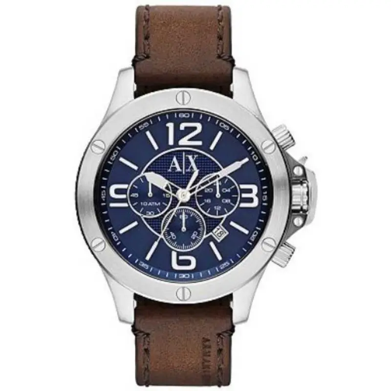 Armani Exchange Chronograph Silver Stainless Steel Ax1505 Brown Leather Strap Men's Watch 1