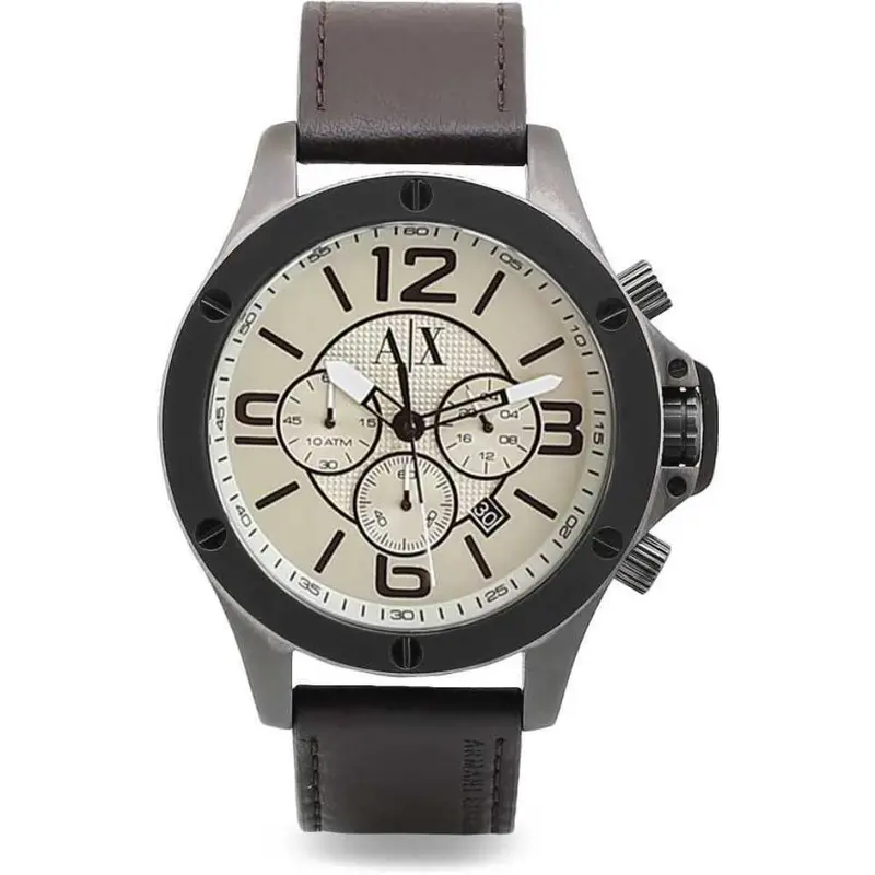 Armani Exchange Chronograph Silver Stainless Steel Ax1519 Black Leather Strap Men's Watch 1