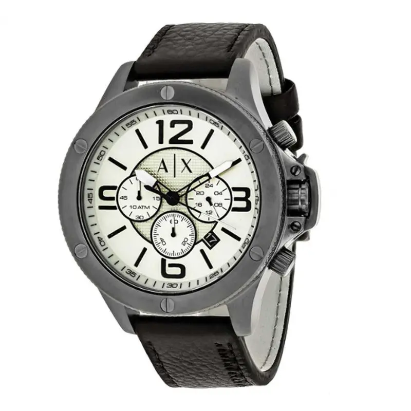 Armani Exchange Chronograph Silver Stainless Steel Ax1519 Black Leather Strap Men's Watch 2