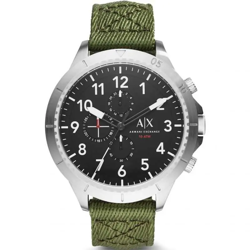 Armani Exchange Chronograph Silver Stainless Steel Ax1759 Green Nylon Strap Men's Watch 1