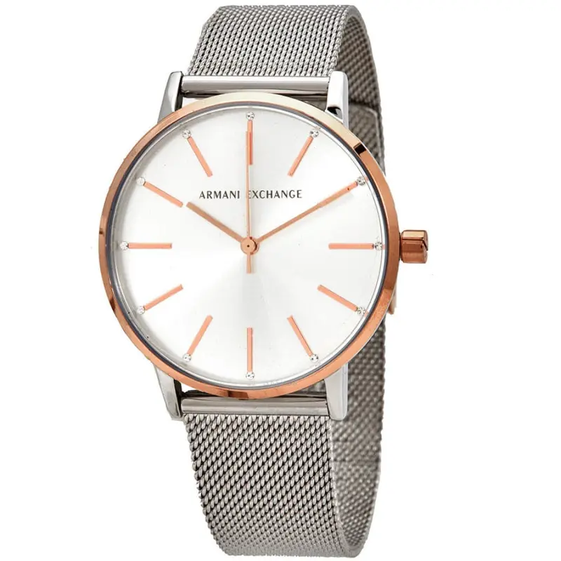 Armani Exchange Gold Stainless Steel Ax5537 Silver Mesh Strap Women's Watch 2