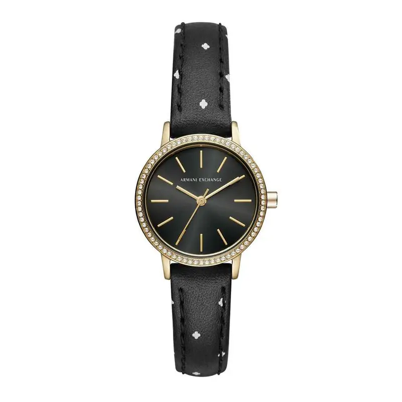 Armani Exchange Gold Stainless Steel Ax5543 Black Leather Strap Women's Watch 1