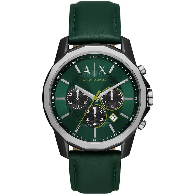 Armani Exchange Green Dial Leather Strap Men Watch Ax1741 1