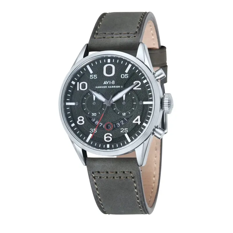Avi-8 Hawker Harrier Gray Leather Strap Men Watch Av-4031-03 1