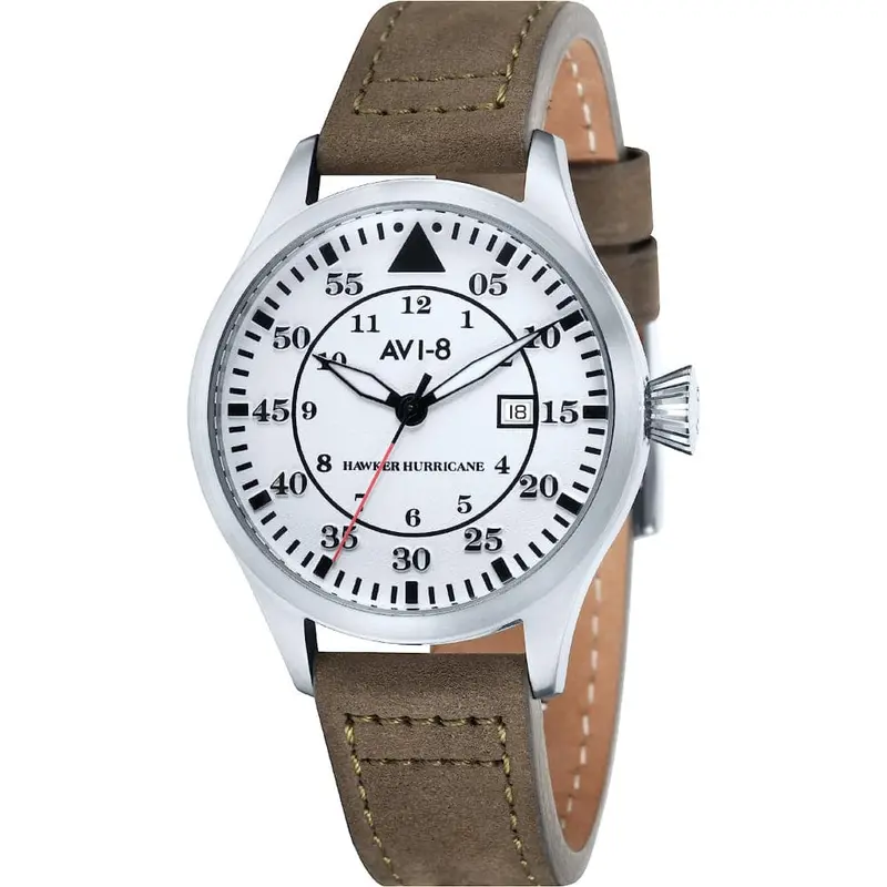 Avi-8 Hawker Hurricane Army Brown Leather Strap Men Watch Av-4012-01 1