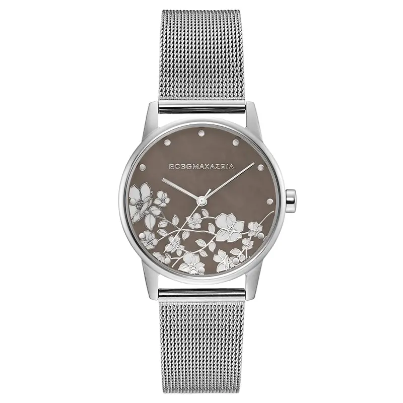 Bcbgmaxazria Quartz Floral Silver Mesh Bg50827003 Women's Watch 1