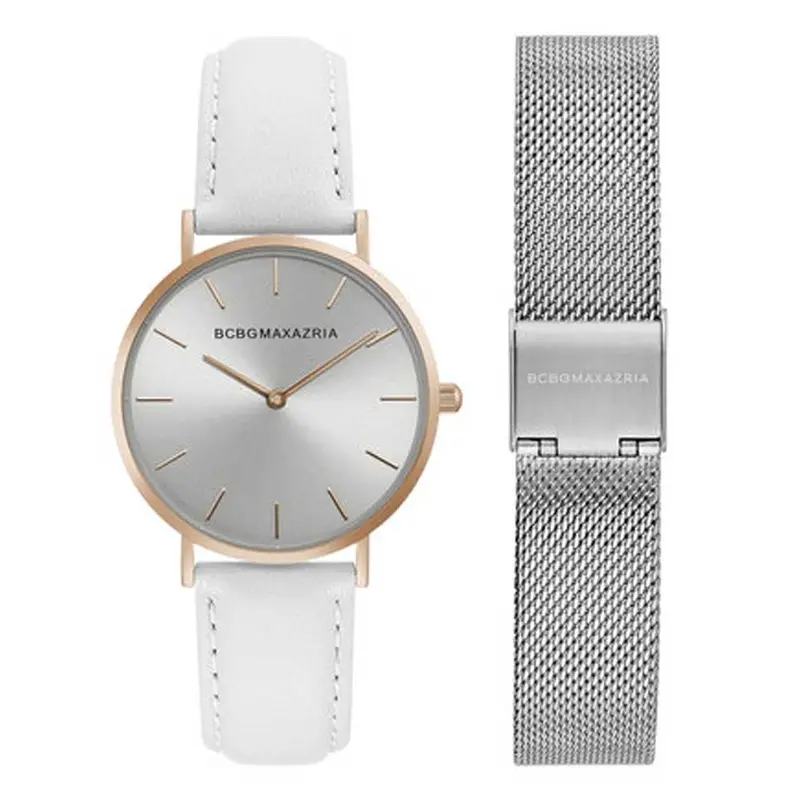 Bcbgmaxazria Quartz Gold Stainless Steel Bg50669001 White Leather Strap Women's Watch 1