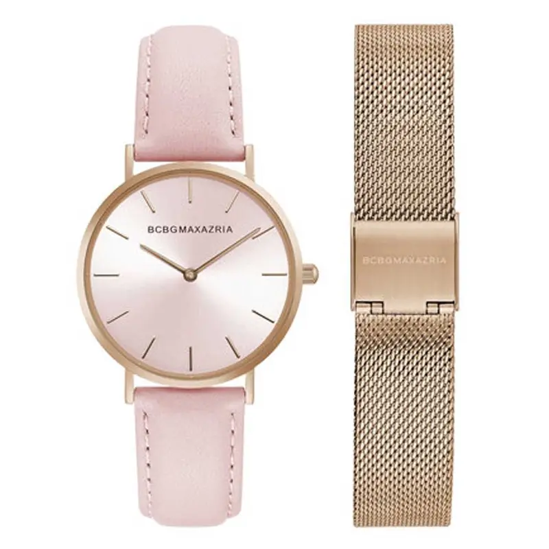 Bcbgmaxazria Quartz Gold Stainless Steel Bg50669002 Pink Leather Strap Women's Watch 1