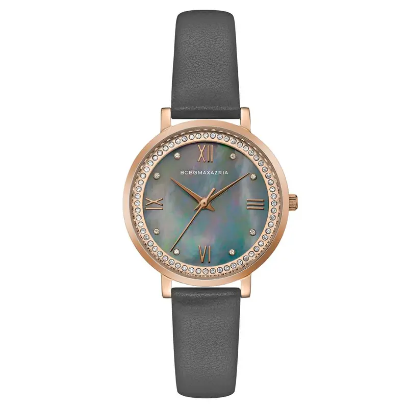 Bcbgmaxazria Quartz Rose Gold Stainless Steel Bg50665004 Grey Leather Strap Women's Watch 1