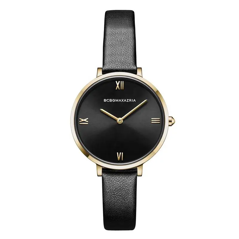 Bcbgmaxazria Quartz Rose Gold Stainless Steel Bg50668003 Black Leather Strap Women's Watch 1