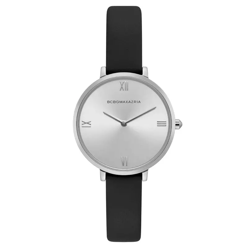 Bcbgmaxazria Quartz Silver Stainless Steel Bg50668001 Black Leather Strap Women's Watch 1
