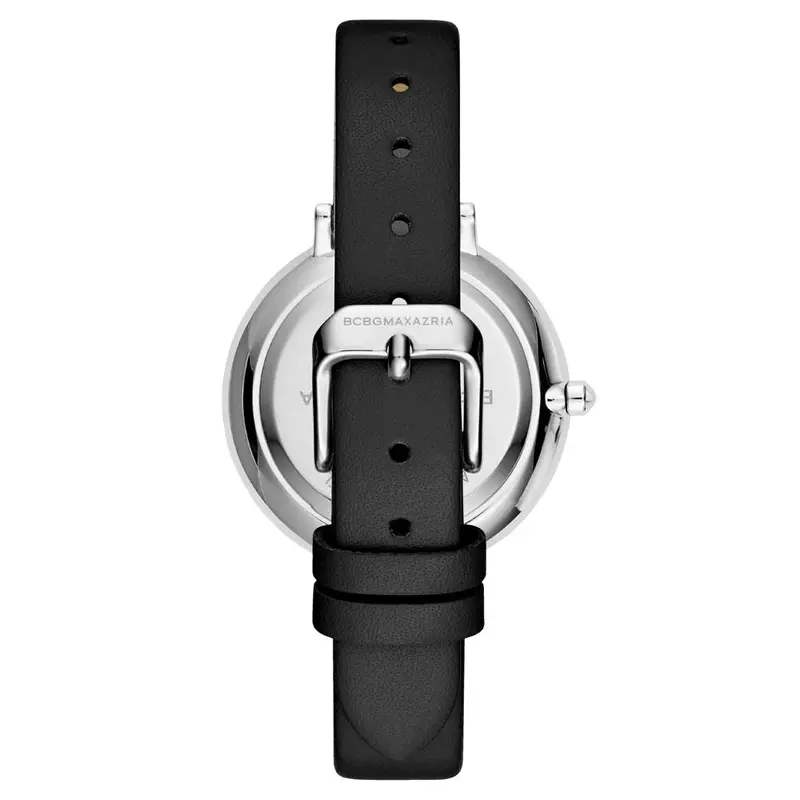 Bcbgmaxazria Quartz Silver Stainless Steel Bg50668001 Black Leather Strap Women's Watch 2