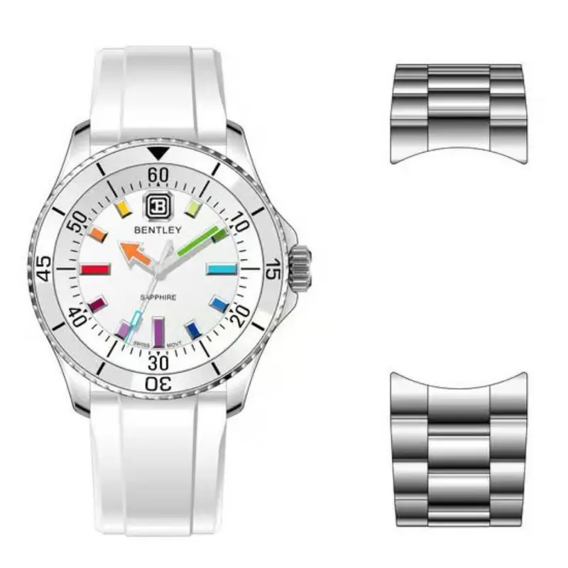 Bentley The Aurora White Fkm Strap Men Watch Bl-20-84 1