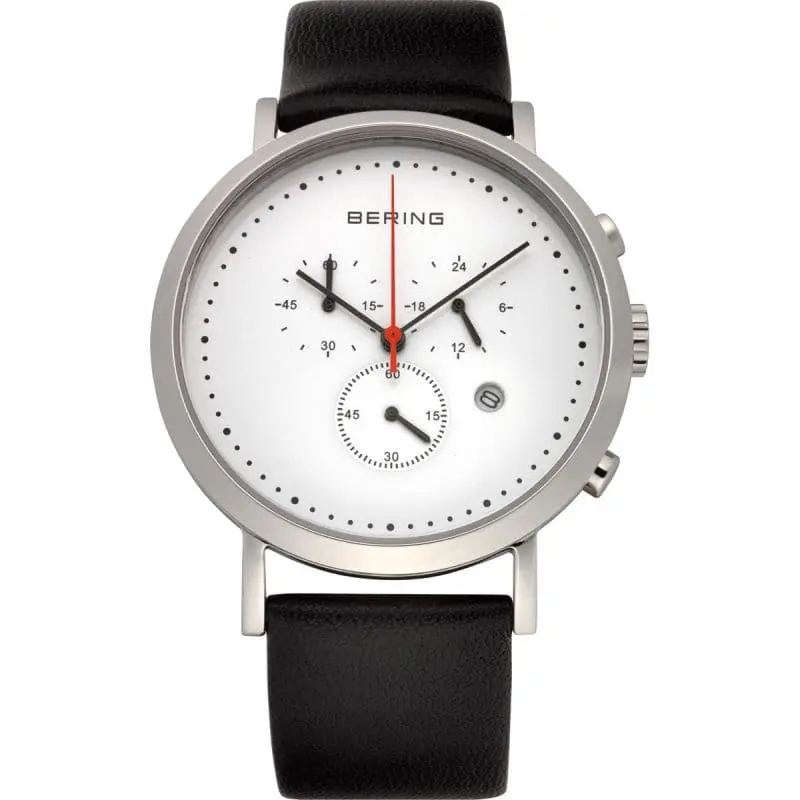 Bering 10540-404 Classic Chronograph White Dial Black Leather Strap Men's Watch 1