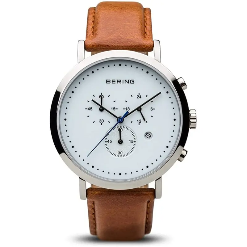Bering 10540-504 Classic Chronograph White Dial Brown Leather Strap Men's Watch 1