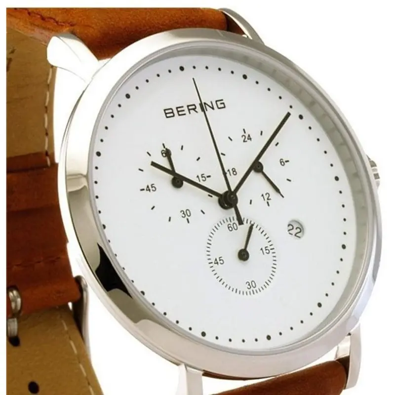 Bering 10540-504 Classic Chronograph White Dial Brown Leather Strap Men's Watch 2